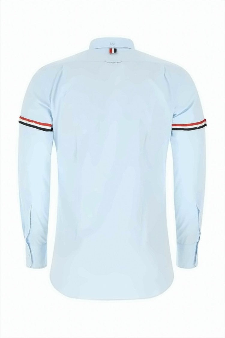 Thom Browne Light Blue Long-Sleeve Button-Up Shirt With Contrast Stripes