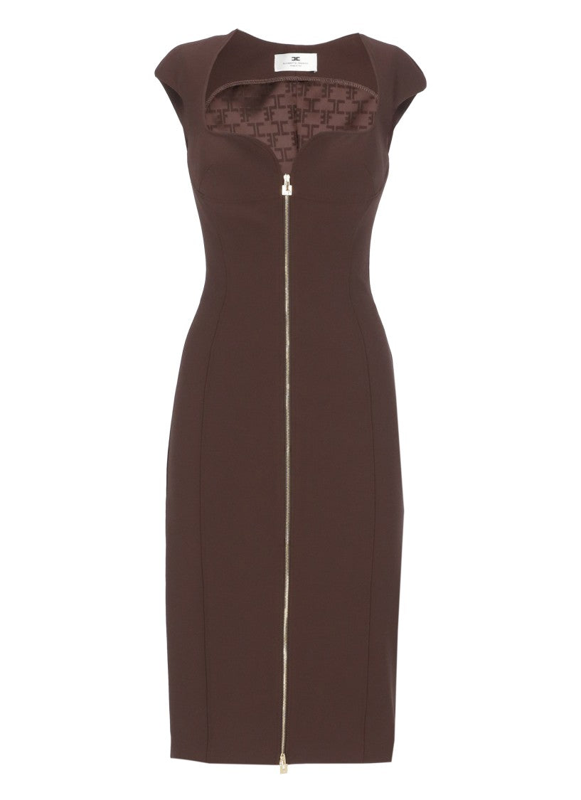 Elisabetta Franchi Fitted Midi Dress With Front Zip And Cutout Detail