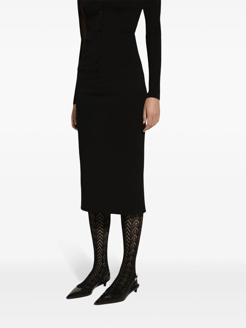 Dolce & Gabbana Black Longuette Stretch Viscose Logo Skirt