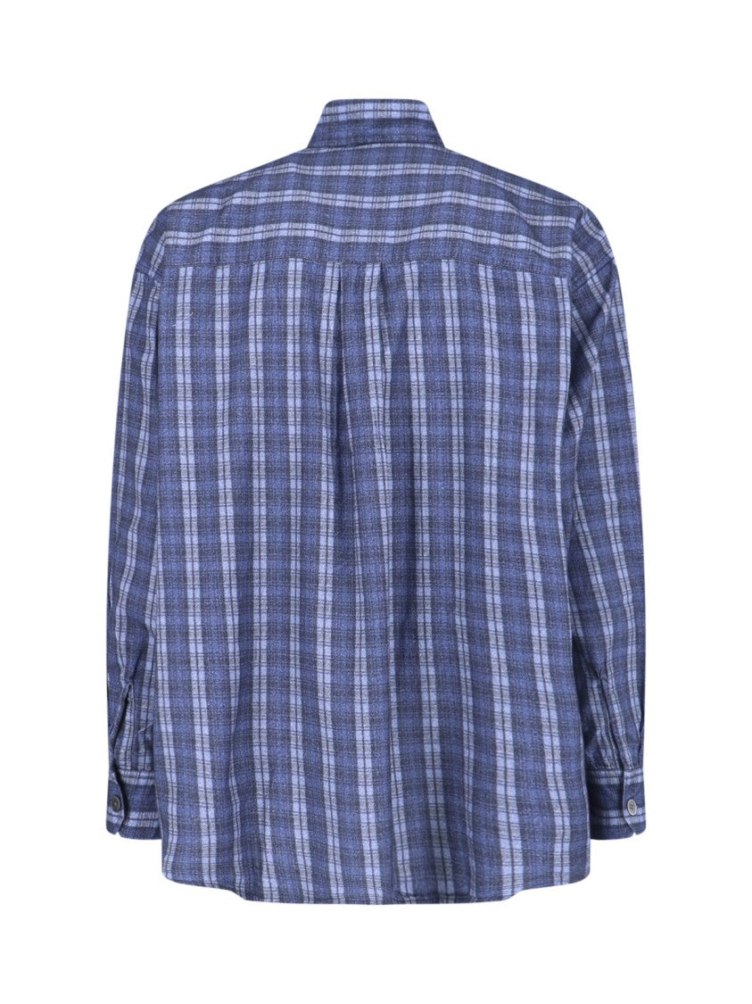 Our Legacy Checkered Blue Cotton Shirt With Classic Collar And Curved Hem