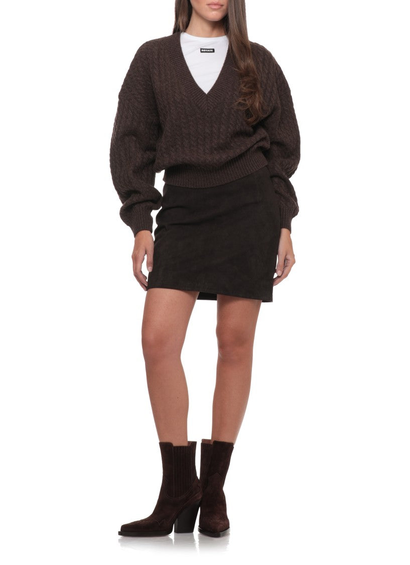 Rotate Slightly Flared Brown Suede Mini Skirt