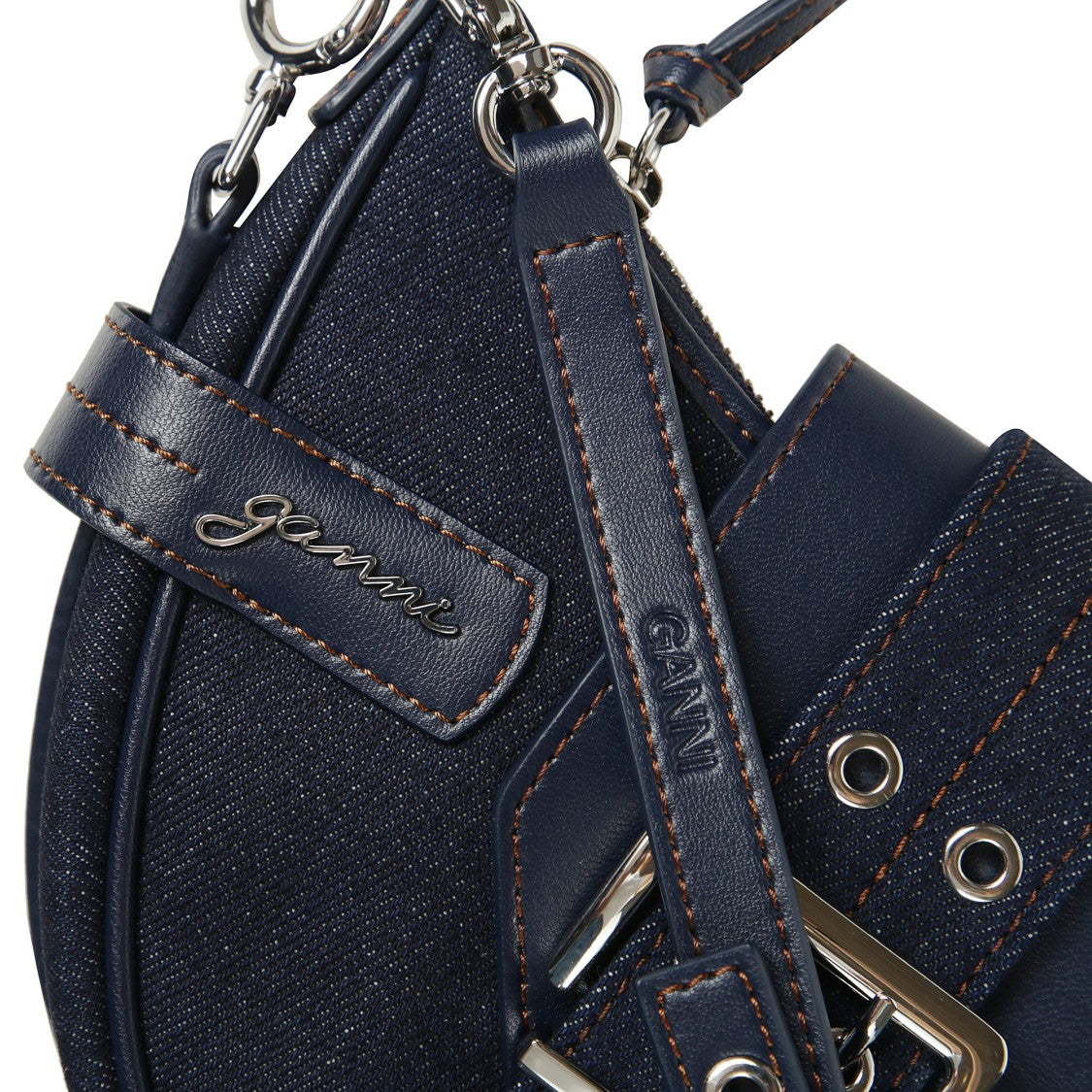 Ganni Denim Crescent Shoulder Bag