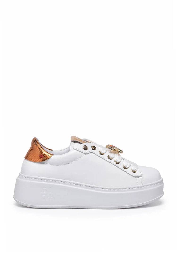 Gio + White Bronze Leather Wedge Sneakers
