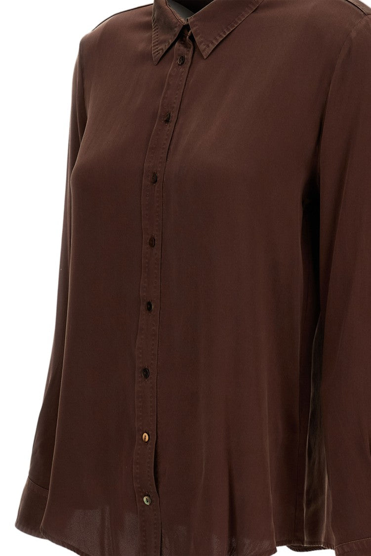 Q-Wins Long-Sleeve Brown Shirt With Classic Collar