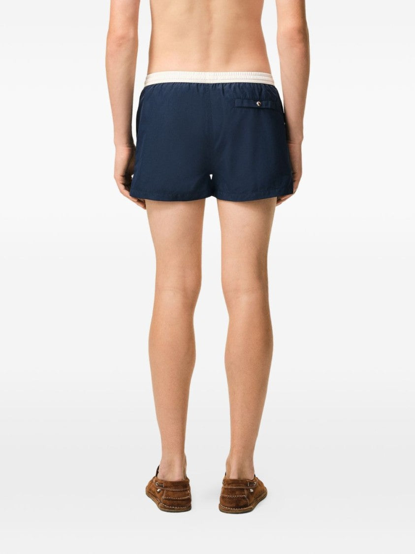 Ami Paris Navy Blue Slim Fit Shorts With Contrasting Drawstring Waistband