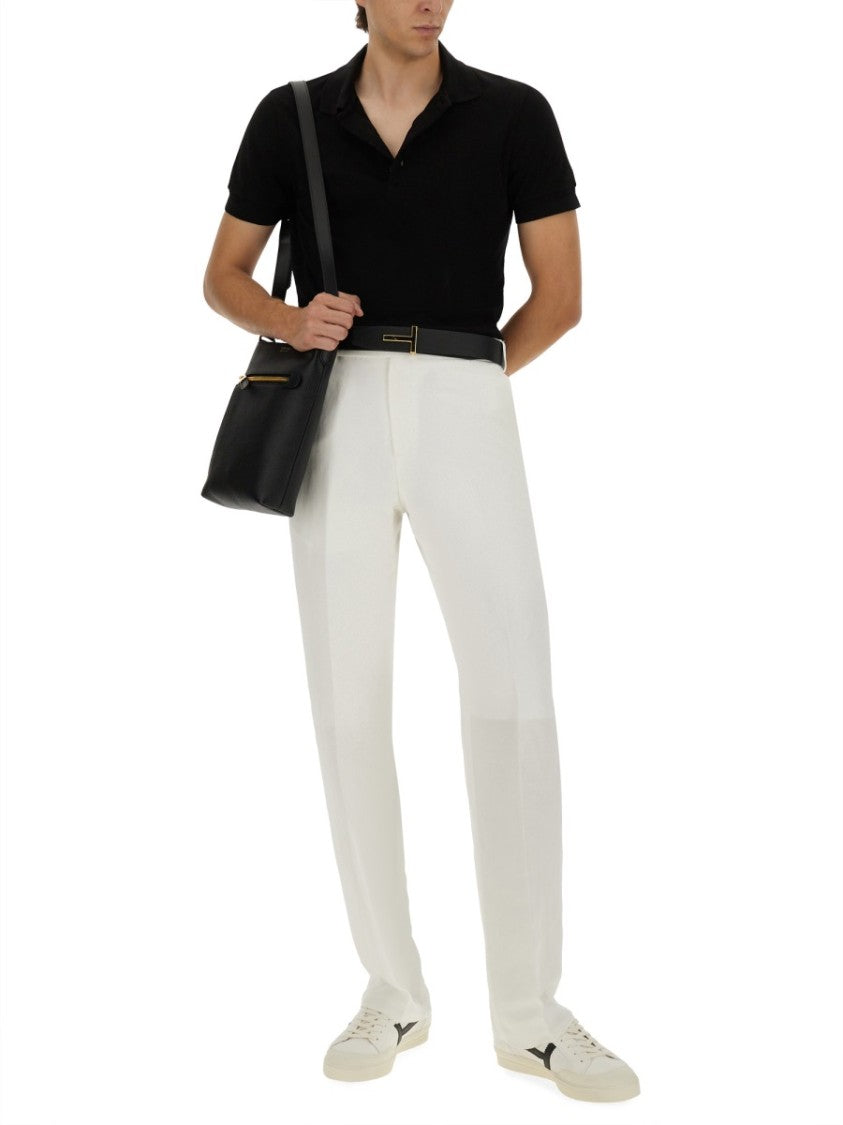 Tom Ford Classic Black Pique Polo With Textured Finish