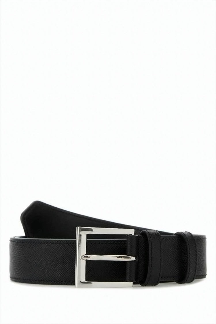 Prada Textured Black Calfskin Leather Belt With Polished Buckle