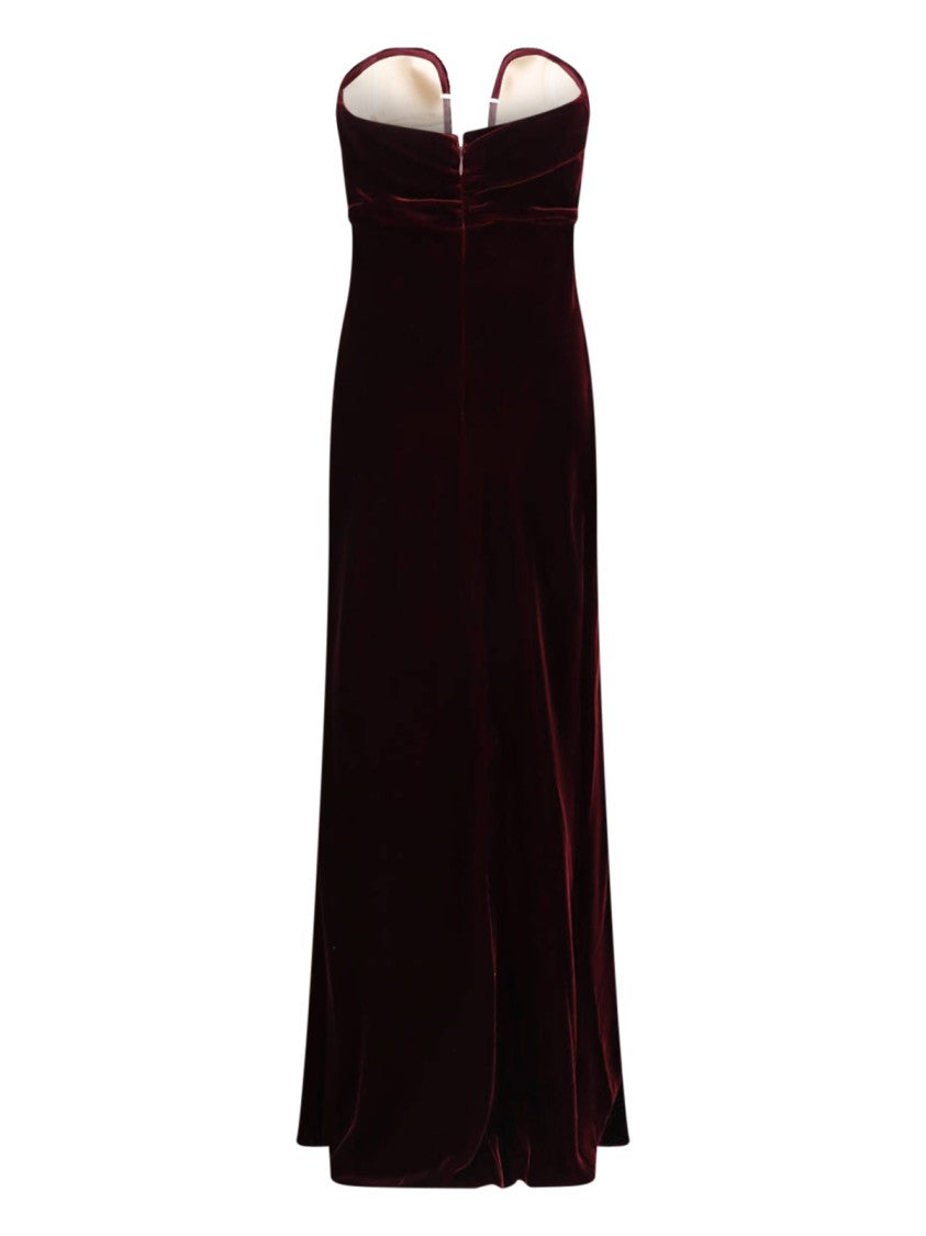 Giorgio Armani Bordeaux Bustier Structured Velvet Evening Dress