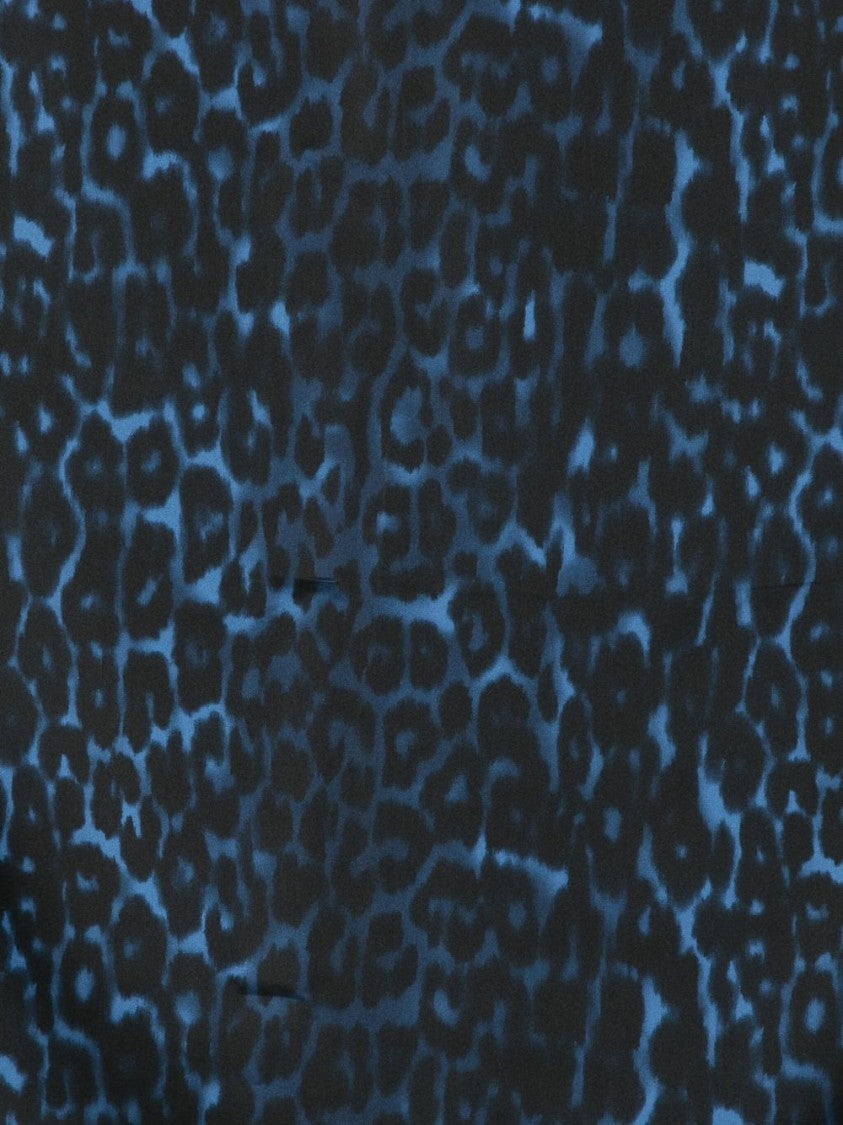 Lanvin Blue Leopard Print Silk Square Scarf