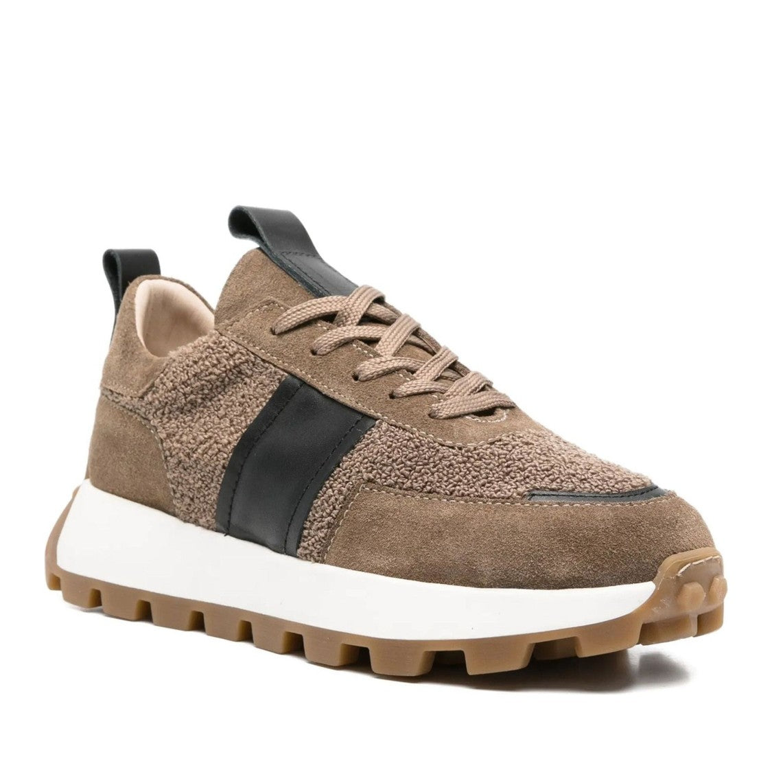 Sergio Moretti Beige Leather Chunky Outsole Sneakers