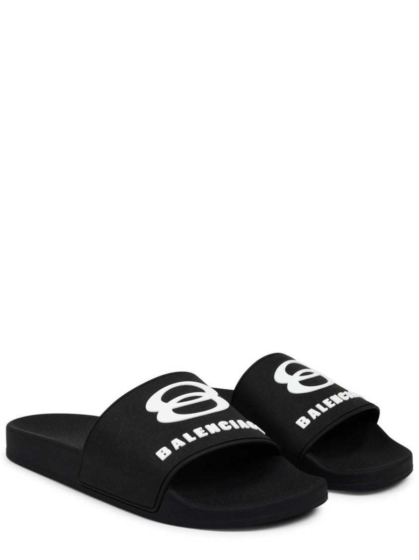 Balenciaga Contoured Black Slip-On Sandal With Bold Logo Print