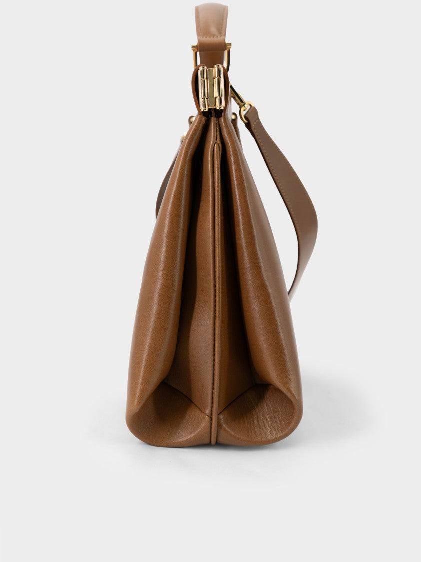 Gherardini 1212 Structured Warm Brown Polished Handbag