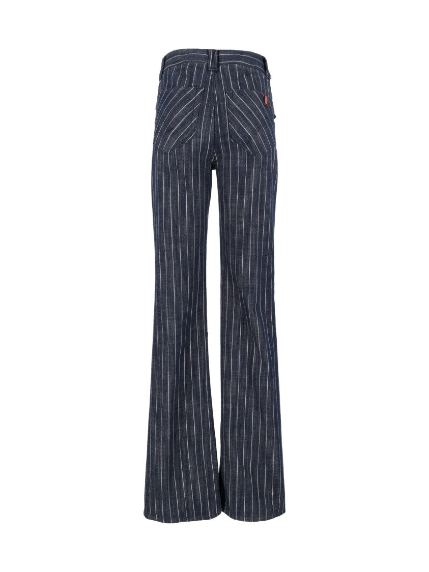 Dondup Blue T Toppa Pinstripe High-Waisted Flared Pants