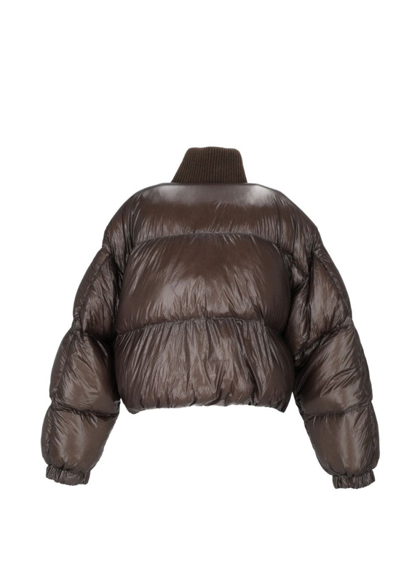 Diesel Cropped Puffer Coat With Ribbed Knit Collar
