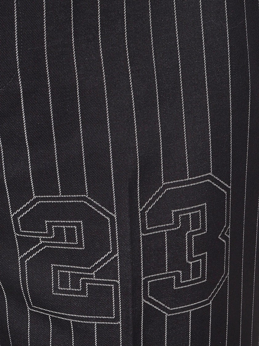 Off-White Tailored Pinstripe Trousers With Sporty Embroidered Detail