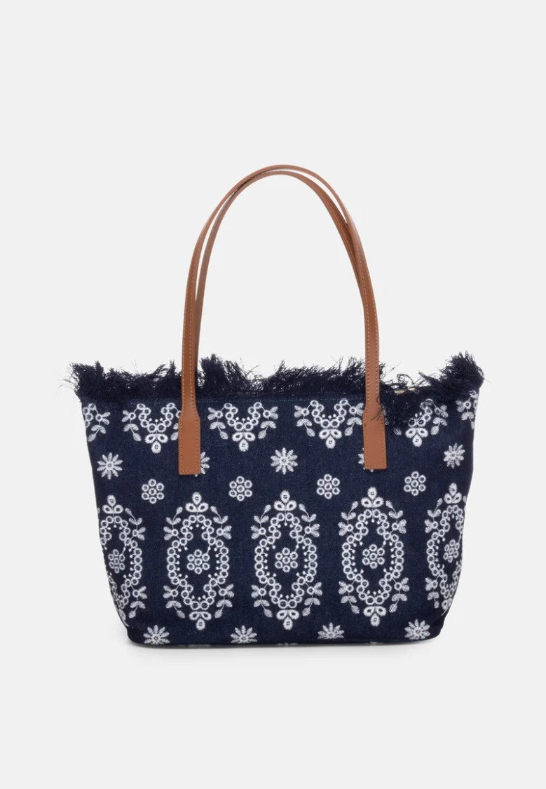 Mc2 Saint Barth Navy Blue Rectangular Tote Bag With Embroidered Details