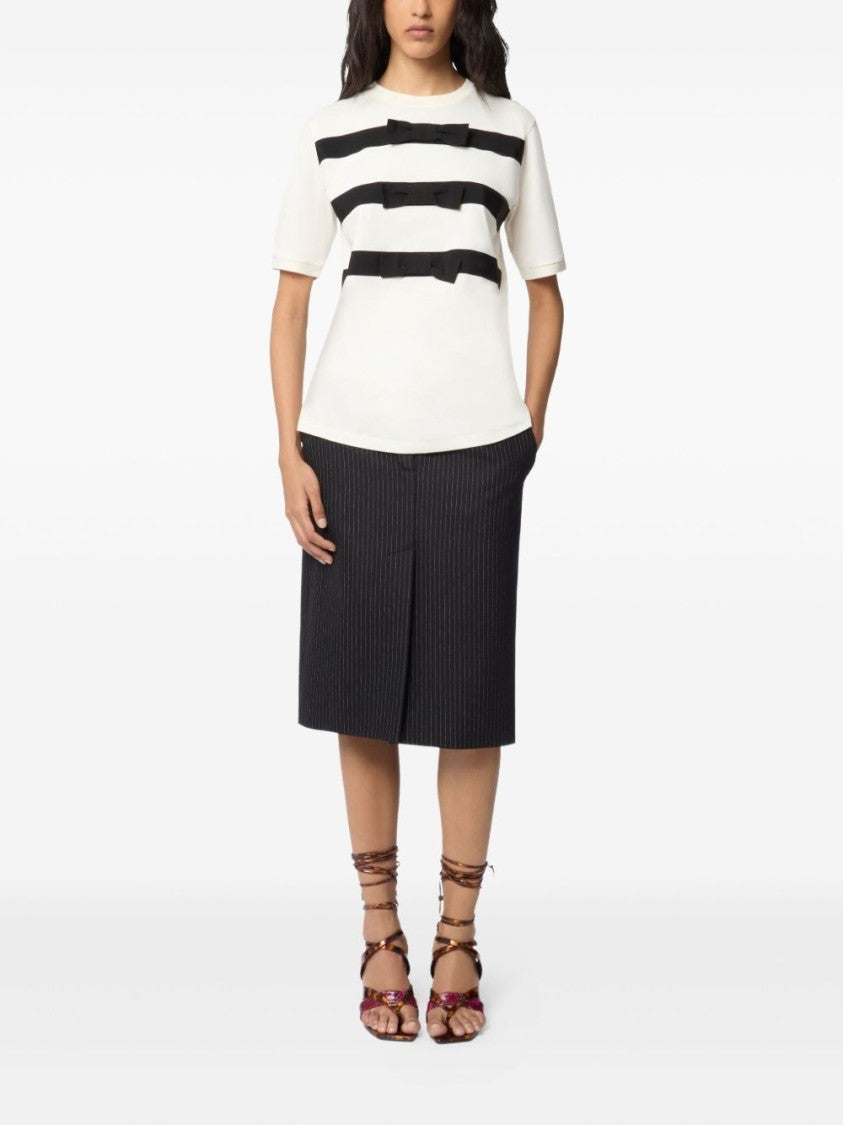 Nina Ricci Ribbed Crewneck Top With Grosgrain Ribbon Details