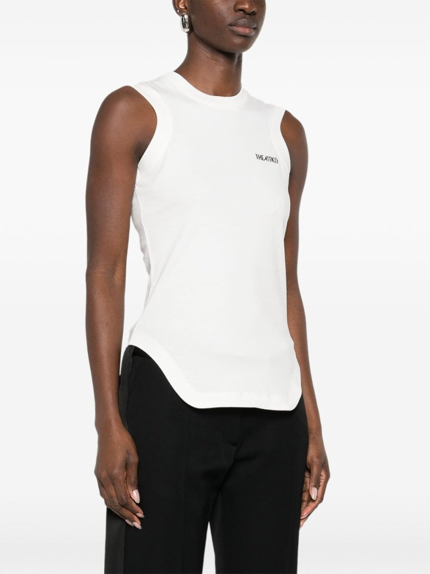 The Attico Sleeveless White Cotton T-Shirt With Curved Hem