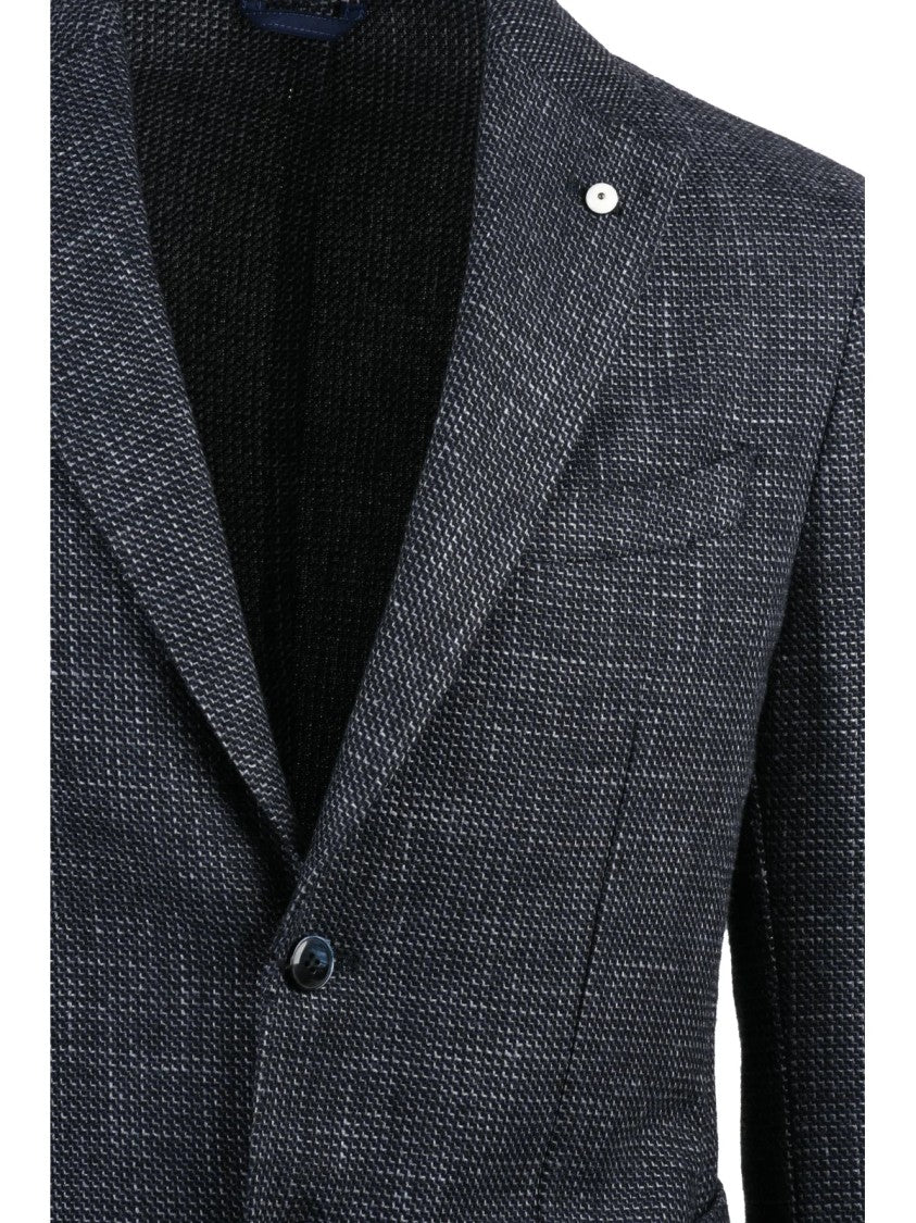 L.B.M. 1911 Textured Fitted Jacket With Notch Lapels And Button Closure
