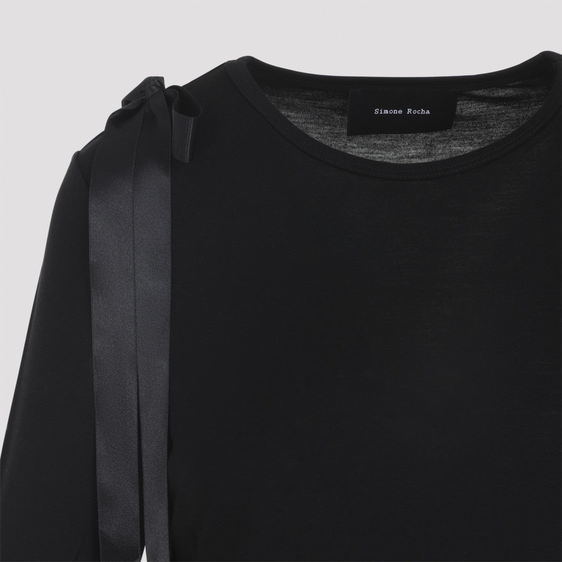 Simone Rocha Fitted Black Long-Sleeve Top With Satin Ribbon Accents