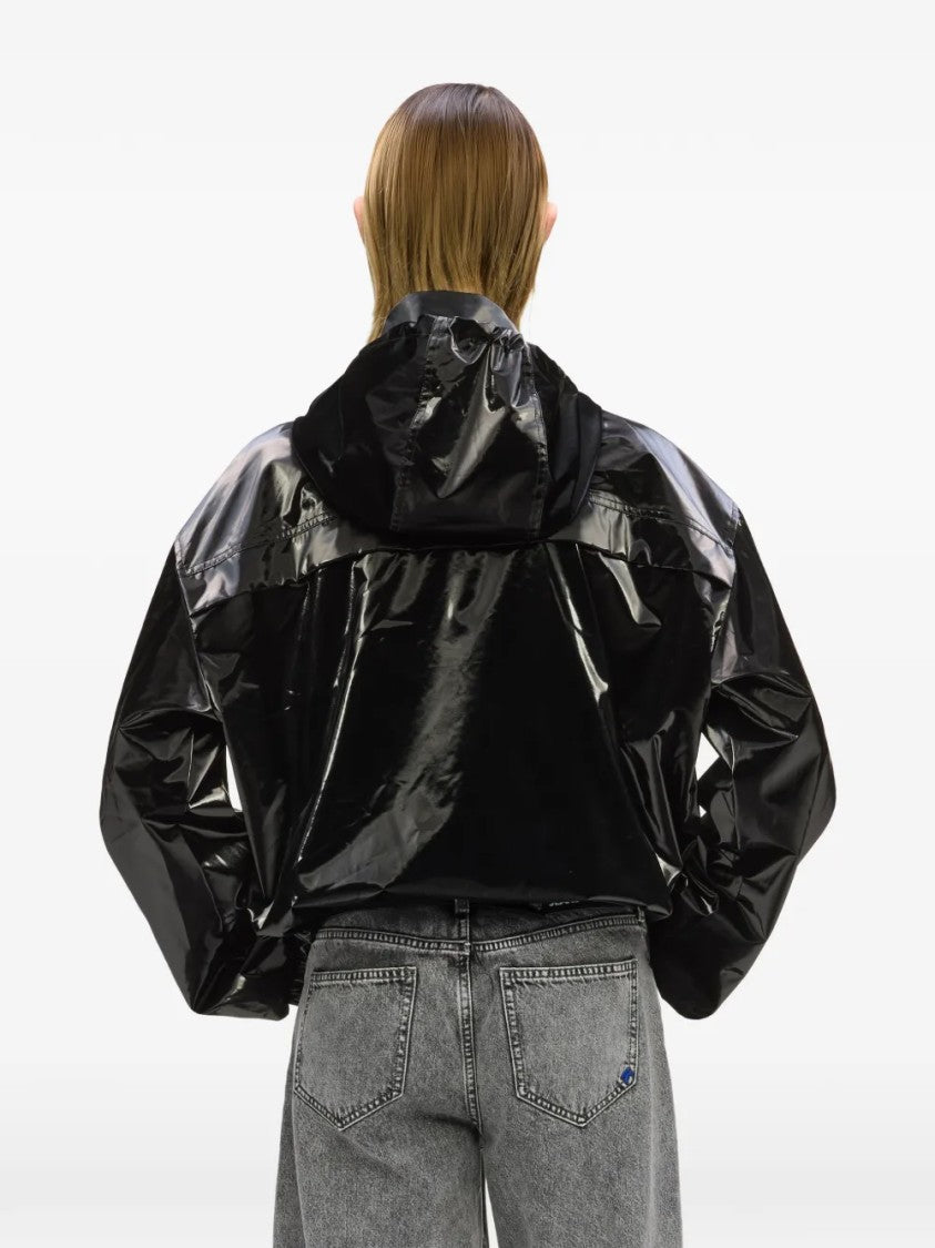 Karl Lagerfeld Glossy Black Cropped Jacket With High Collar