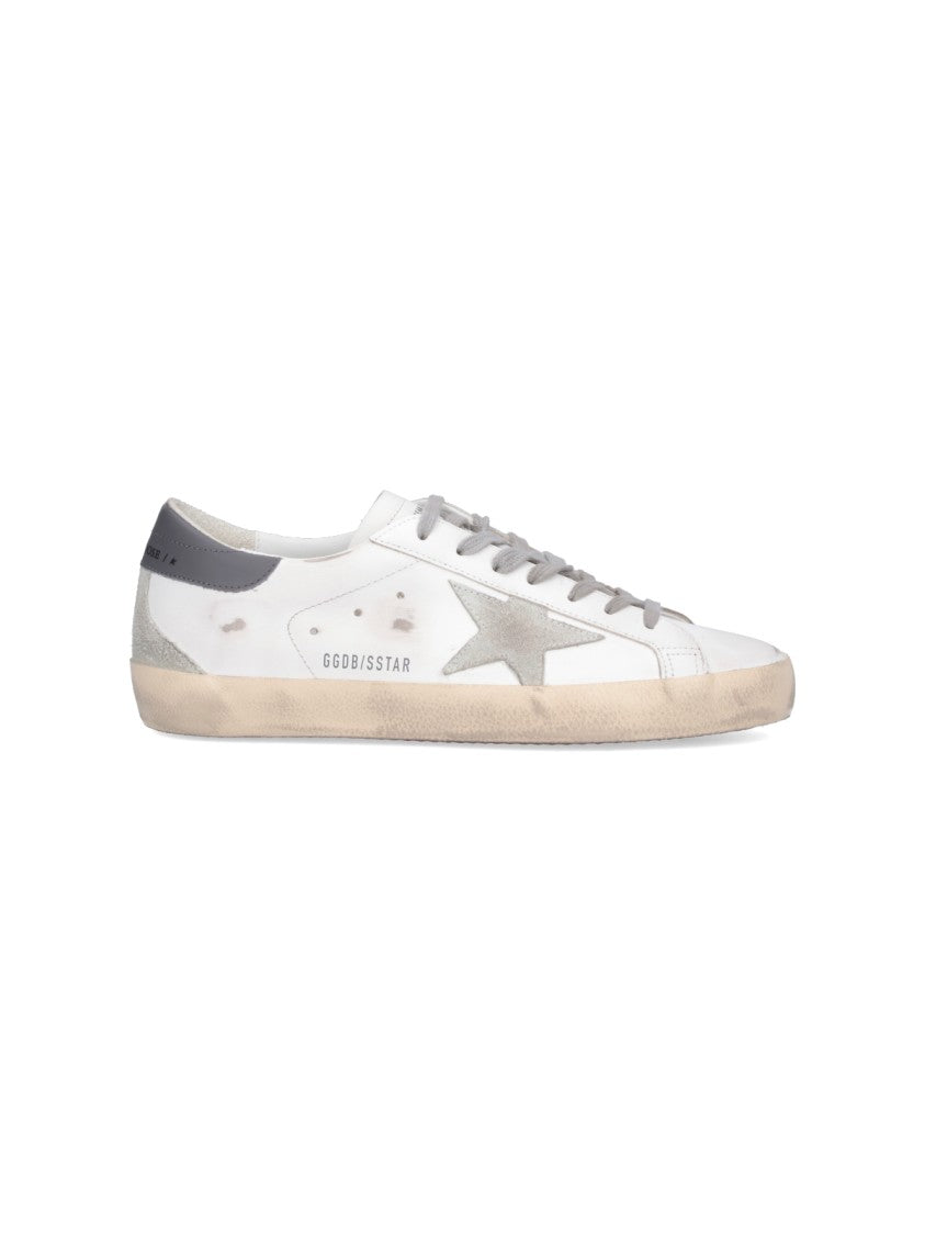 Golden Goose Worn-In White Leather Sneakers With Grey Suede Accents