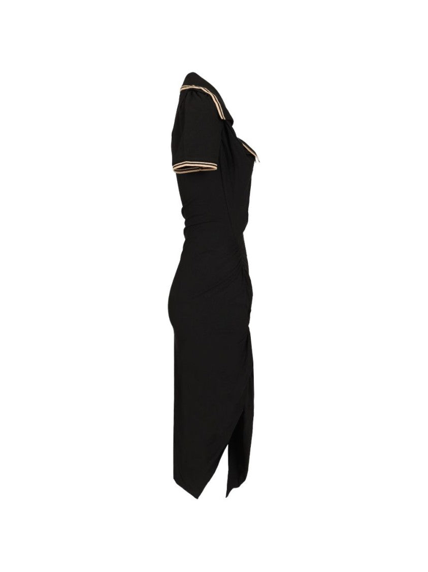 Vivienne Westwood Fitted Black Midi Dress With Ruched Detail And Contrasting Collar