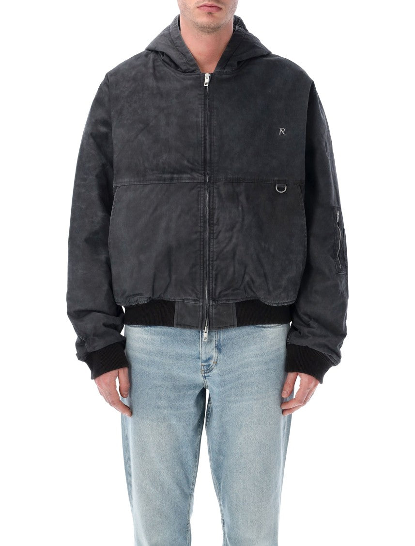 Represent Washed Black Curved Sleeve Bomber Jacket