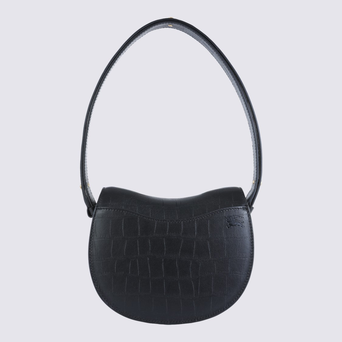 Burberry Textured Black Shoulder Bag With Curved Flap And Gold-Tone Clasp