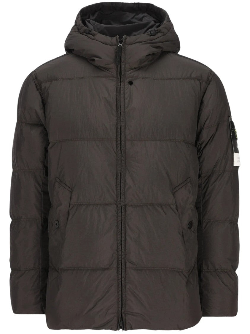Stone Island Hooded Padded Quilted Jacket With Front Flap Pockets