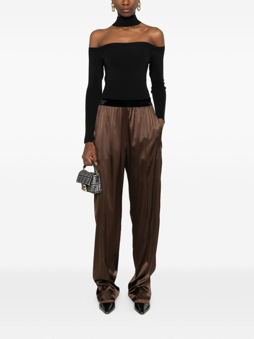 Tom Ford Brown Velvet Embroidered Satin Pants