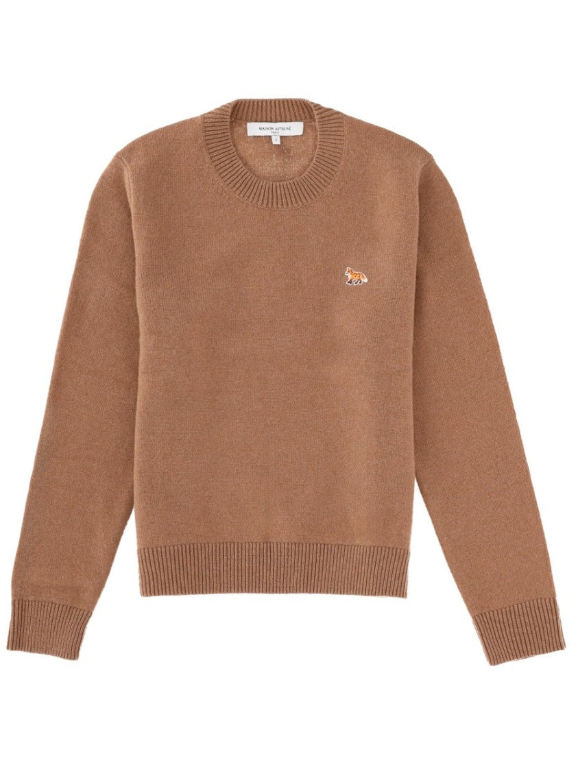 Maison Kitsuné Rich Brown Baby Fox Lamb Wool Sweater
