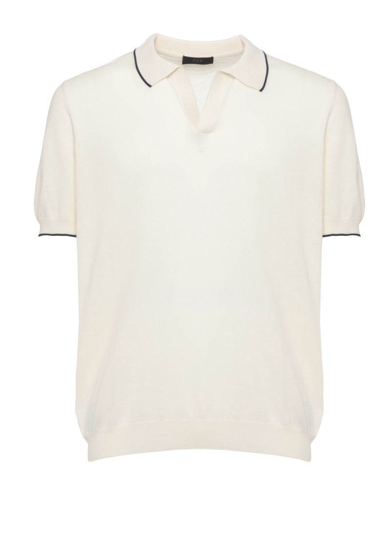 Fay Ivory Cotton Embroidered Polo Shirt