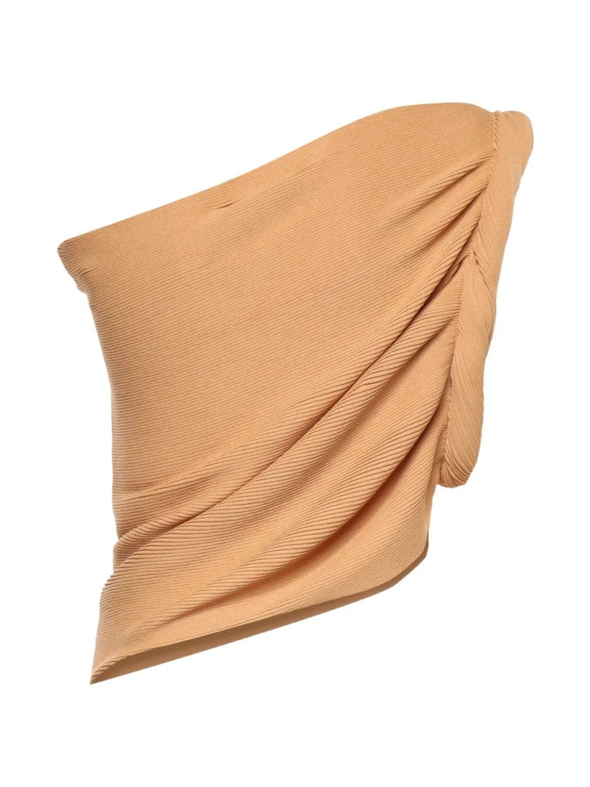 Alberta Ferretti Asymmetrical One-Shoulder Ribbed Top With Draped Detail