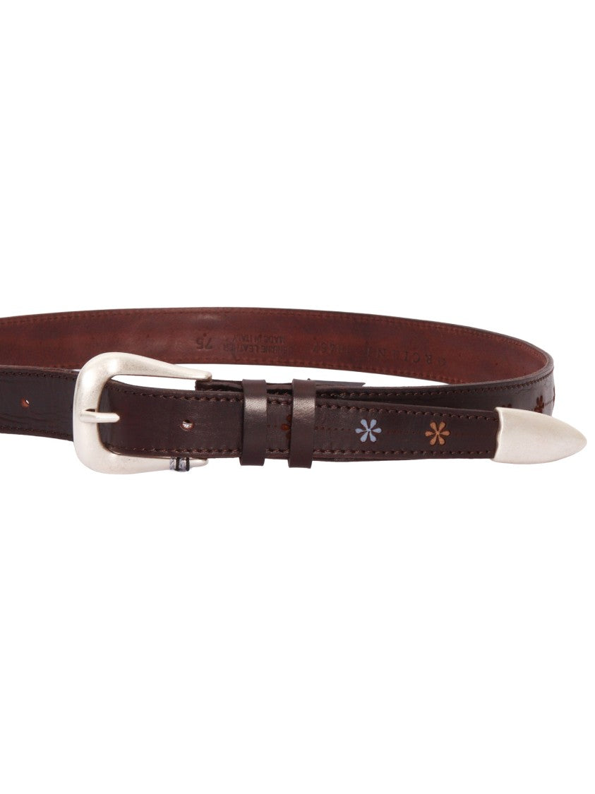 Claudio Orciani Slim Leather Floral Belt