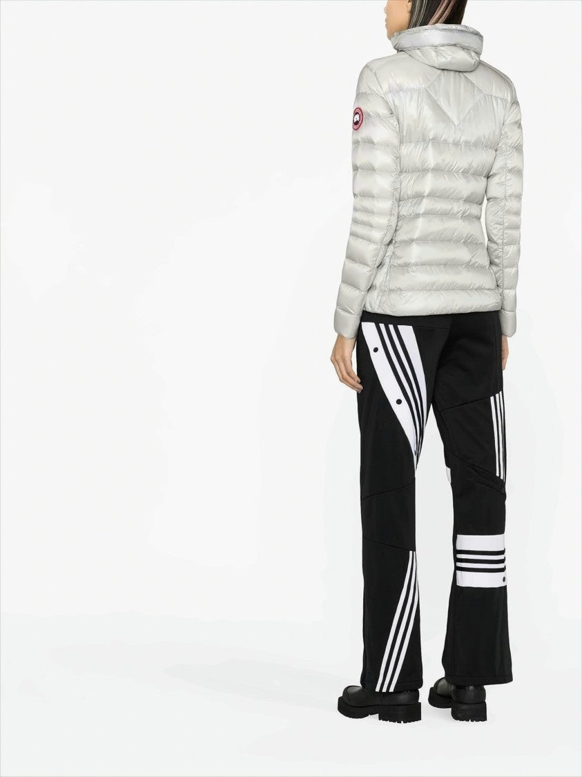 Canada Goose Fitted Silver Puffer Jacket With Adjustable Hood And Extended Cuffs