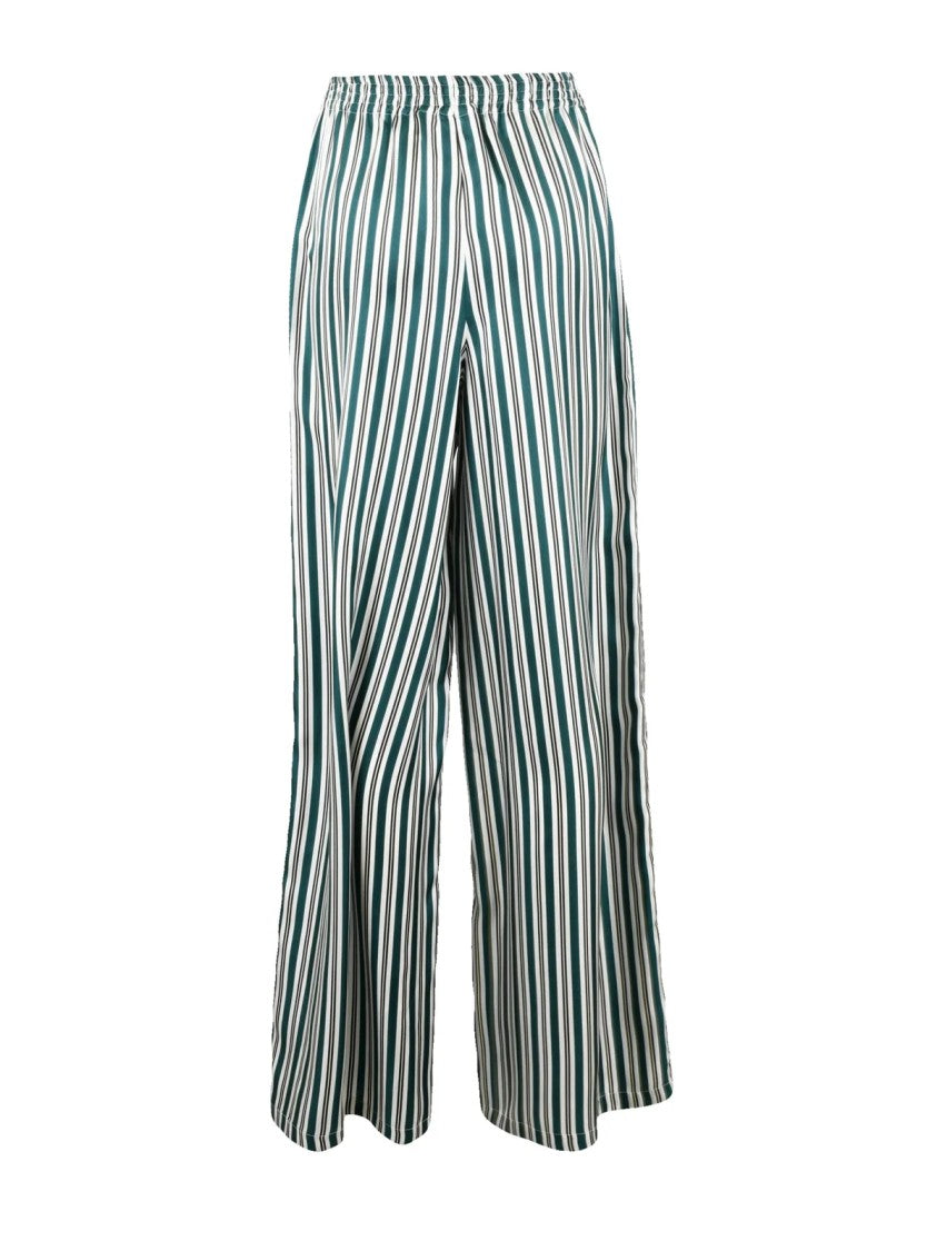 Max Mara Wide-Leg Silk Trousers With Vertical Stripes And Elasticated Waistband