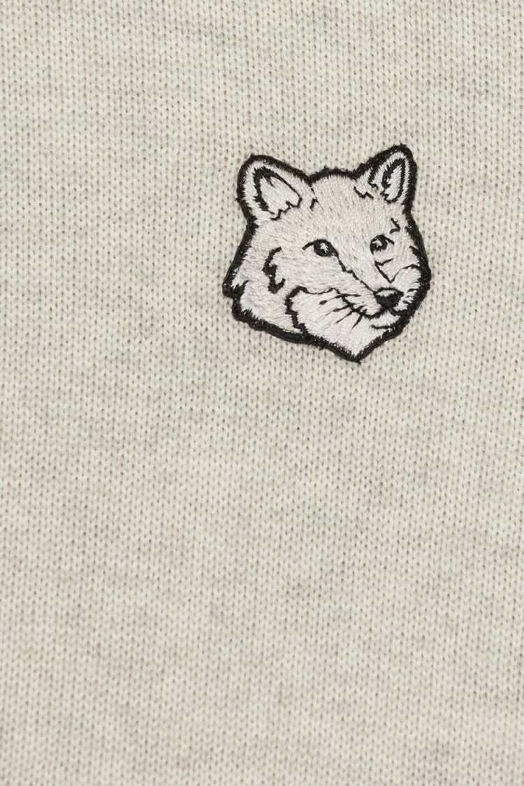 Maison Kitsuné Long-Sleeve Wool Top With Henley Neckline And Embroidered Detail