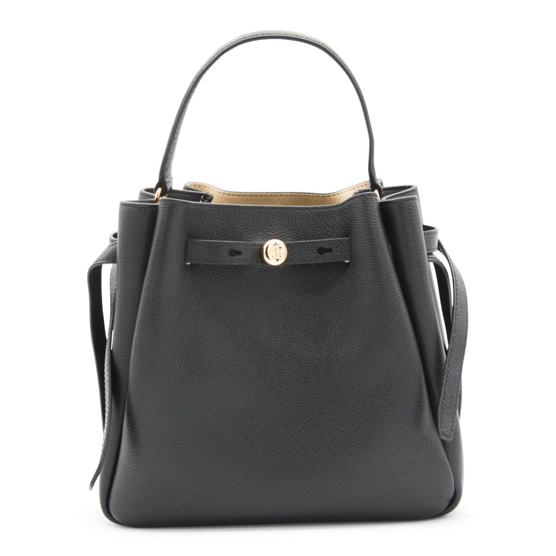 Tory Burch Structured Black Leather Romy Satchel With Gold-Tone Hardware