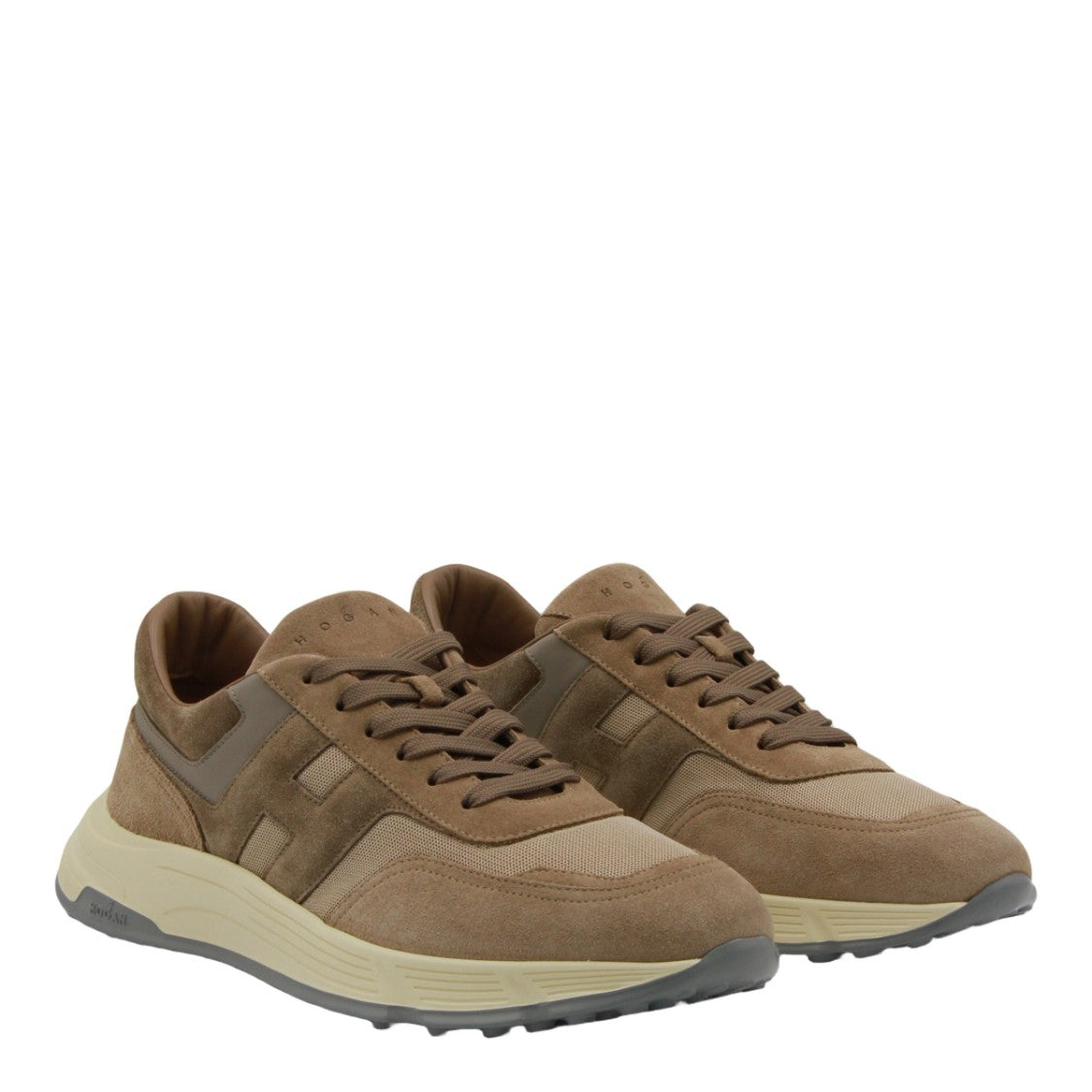 Hogan Beige Suede And Mesh Sneakers With Sole