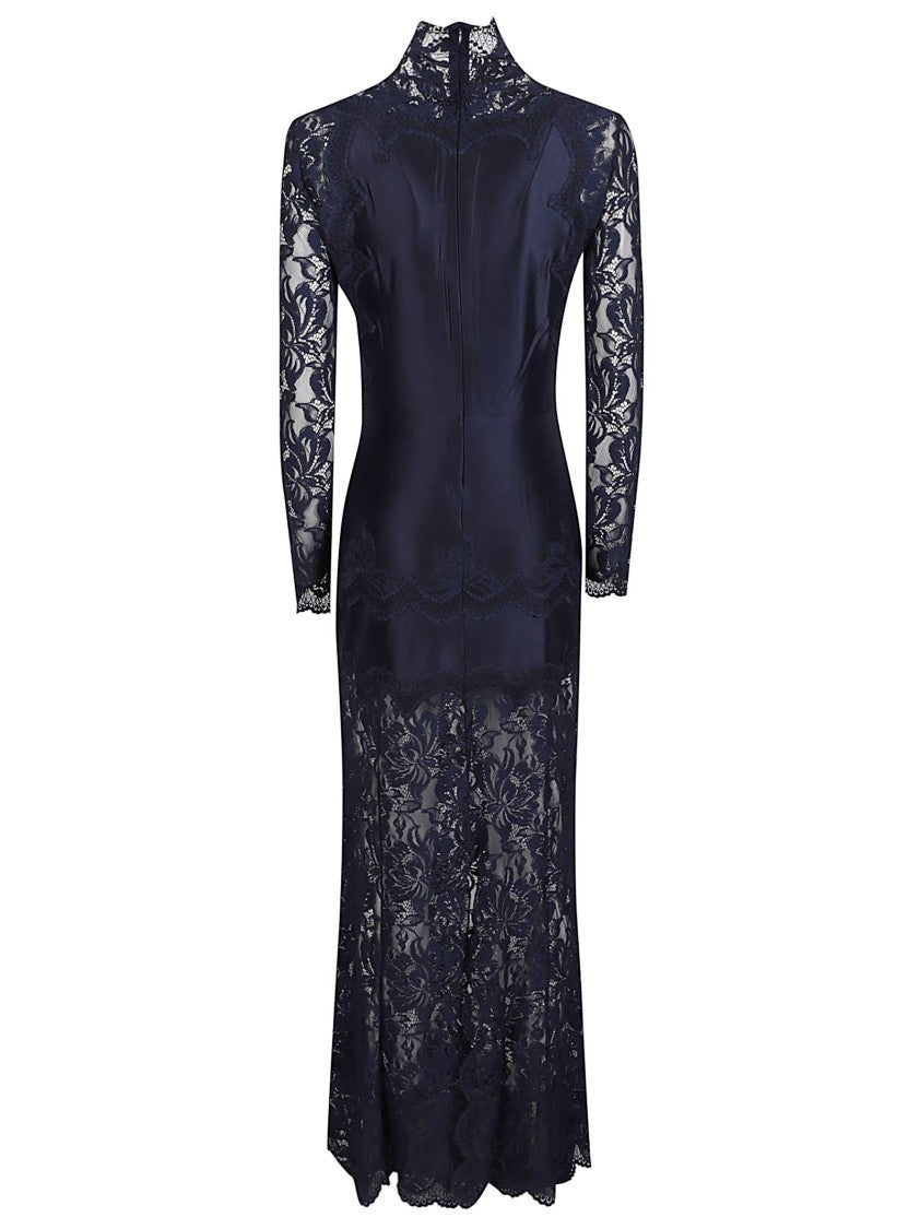 Rabanne Fitted Maxi Dress With Floral Lace Panels And Scalloped Hem