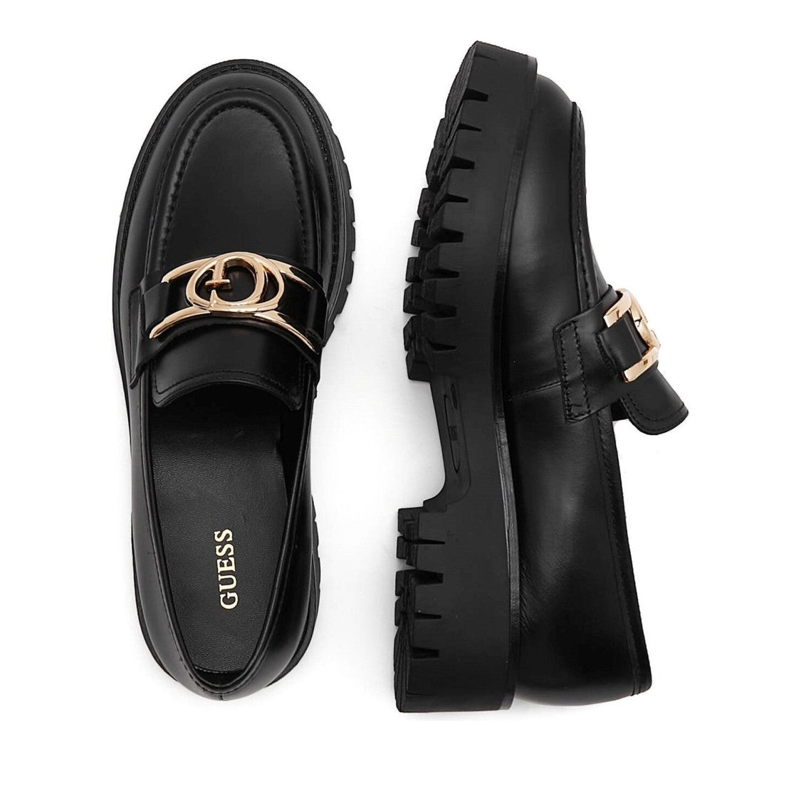 Guess Ilary Black Chunky Sole Leather Loafers