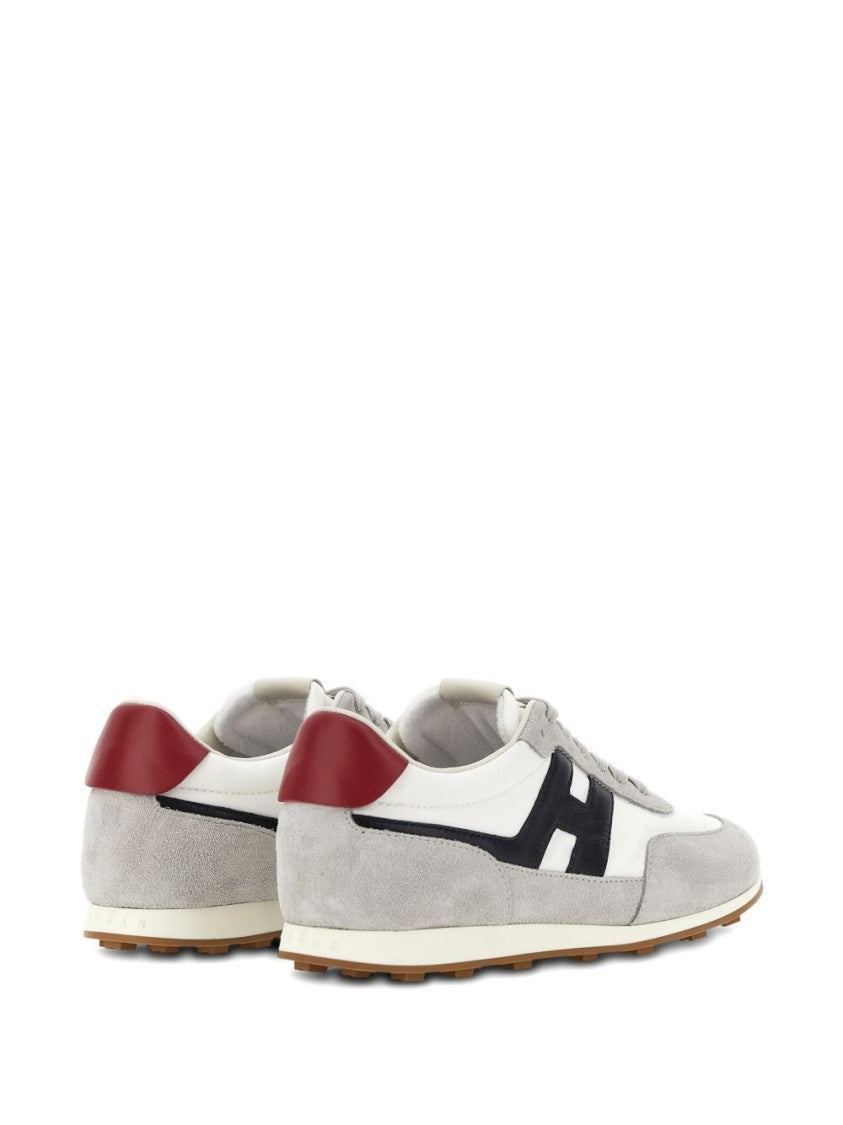 Hogan Light Grey Suede And Fabric Flat Shoes