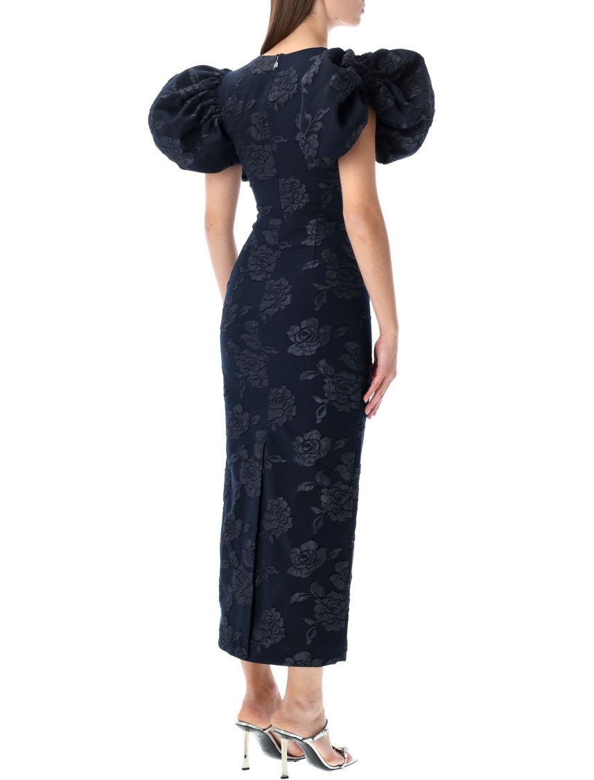 Rotate Jacquard Puffy Floral Midi Dress