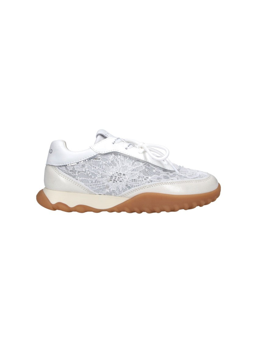 Pinko White Ariel Lace Detail Leather Sneakers