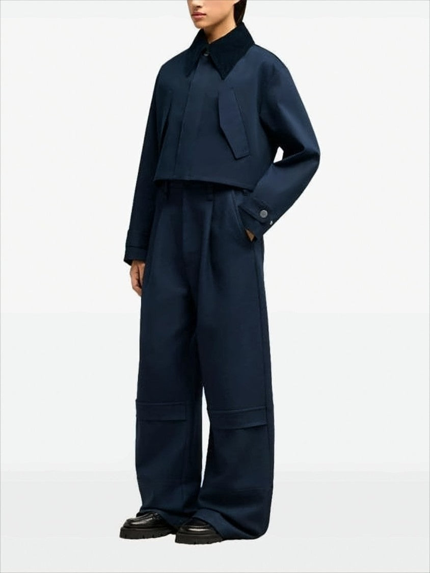 Ami Cropped Boxy Jacket With Contrasting Collar And Flap Pockets