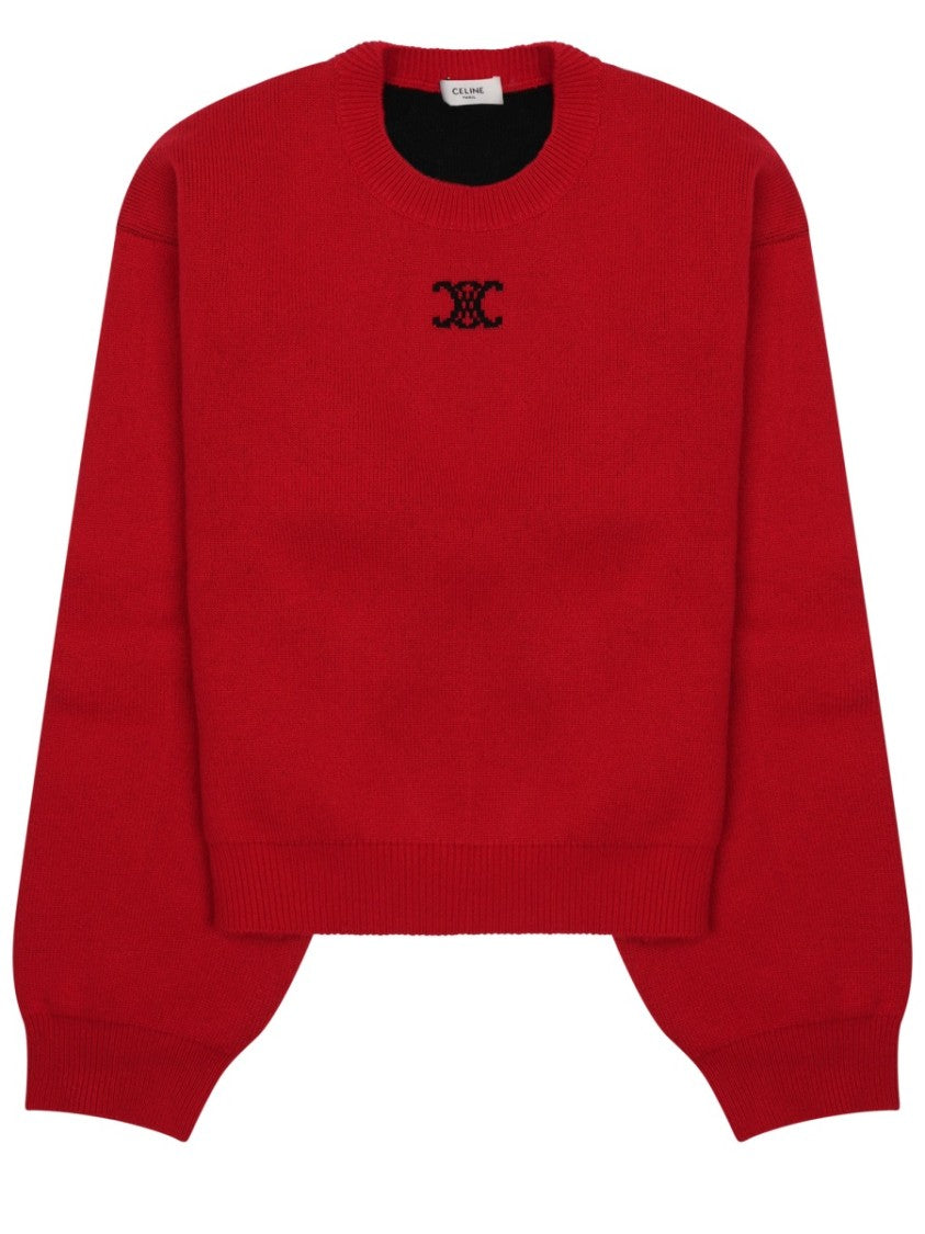 Celine Cropped Knit Sweater With Contrasting Logo Detail