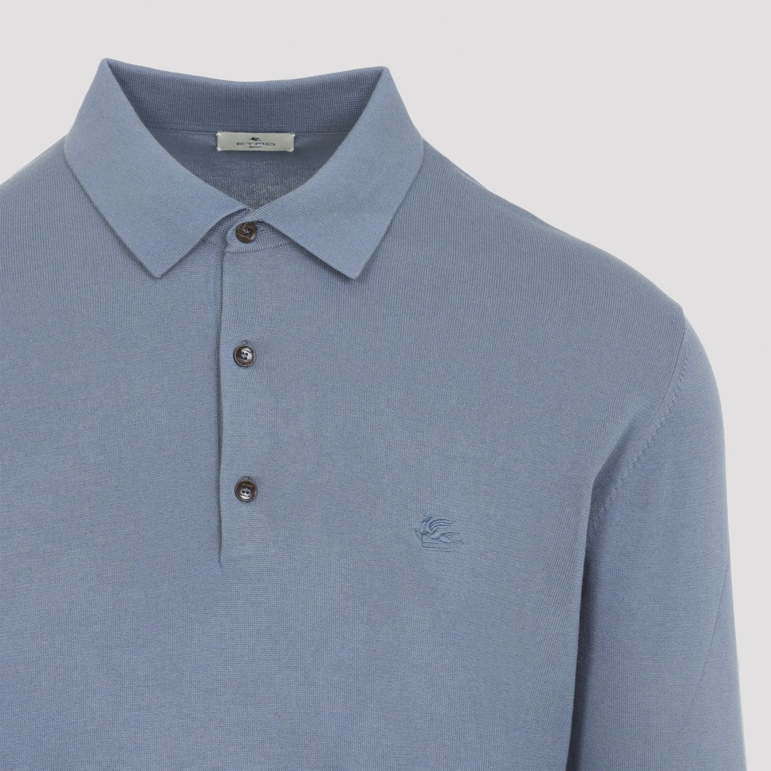 Etro Knitted Light Blue Cotton Polo