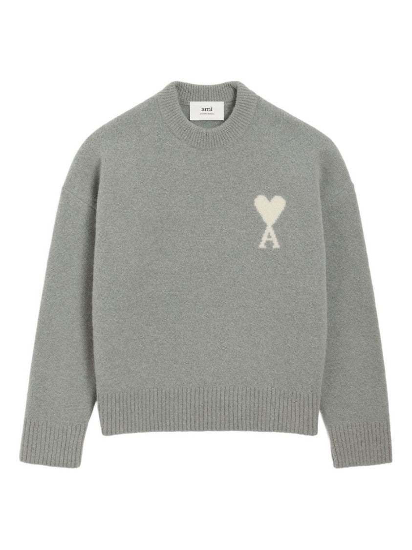 Ami Relaxed Fit Knit Sweater With Heart Logo Detail