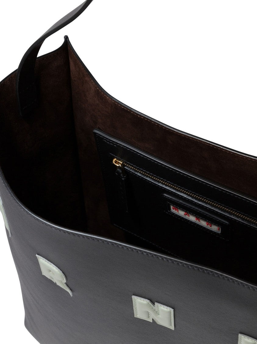 Marni Rectangular Black Vitello Leather Shoulder Bag